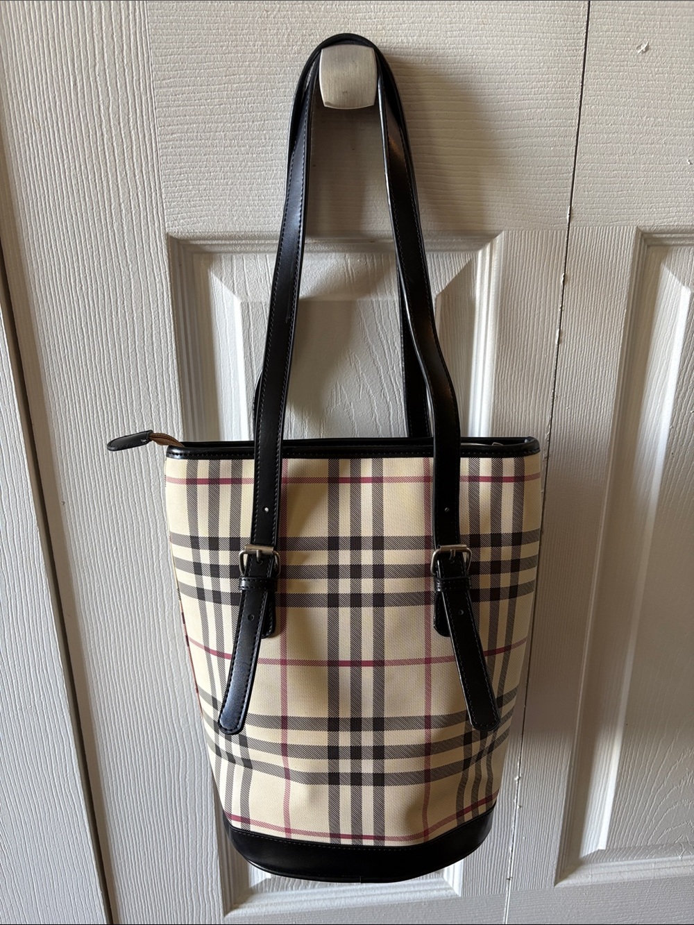 Classic Plaid Fashion Tote Bag with Black Trim